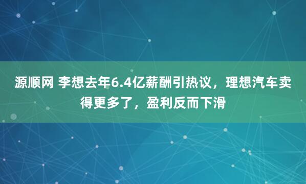源顺网 李想去年6.4亿薪酬引热议，理想汽车卖得更多了，盈利反而下滑